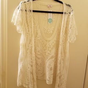 Lace sheer short sleeved cardigan